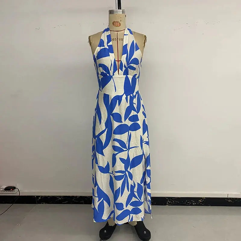 Tie Backless Printed Dress Women's High Waist Sleeveless Beach Casual Pleasant Product Express Inc