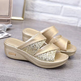 Ladies Glitter PU Wedges Comfortable Female Shoes