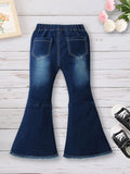 Girls' Solid Flared Denim Pants With Bow Tie - Pleasant Product