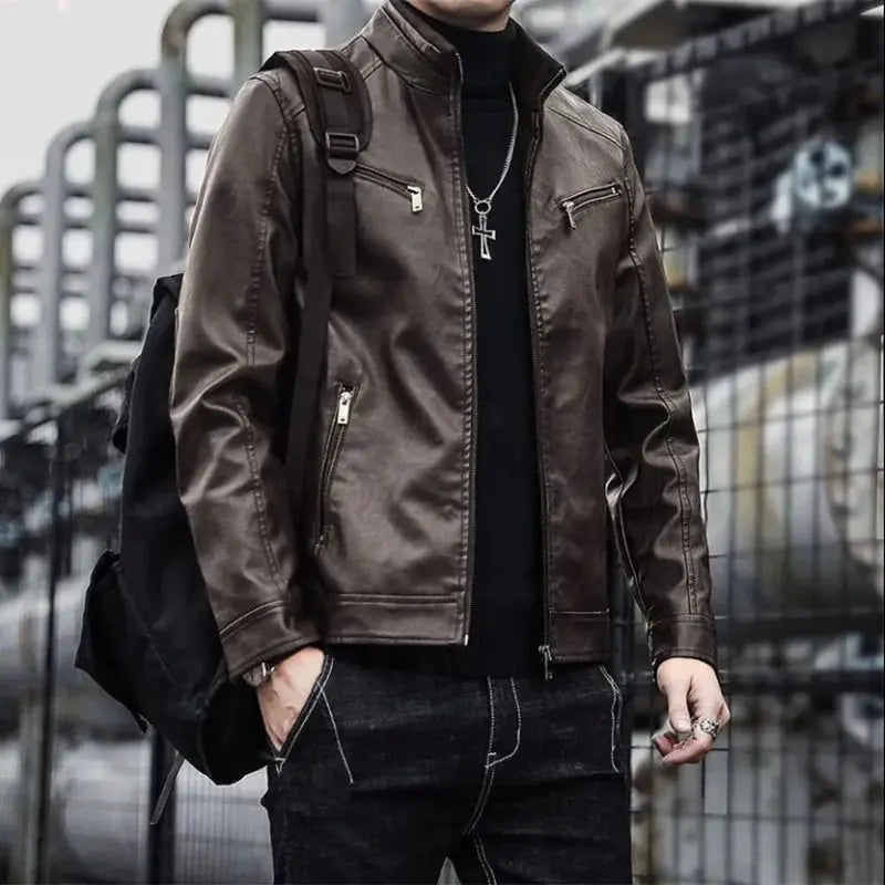 Men Leather Suit Jacket Slim Fit Short Coat Pleasant Product Express Inc