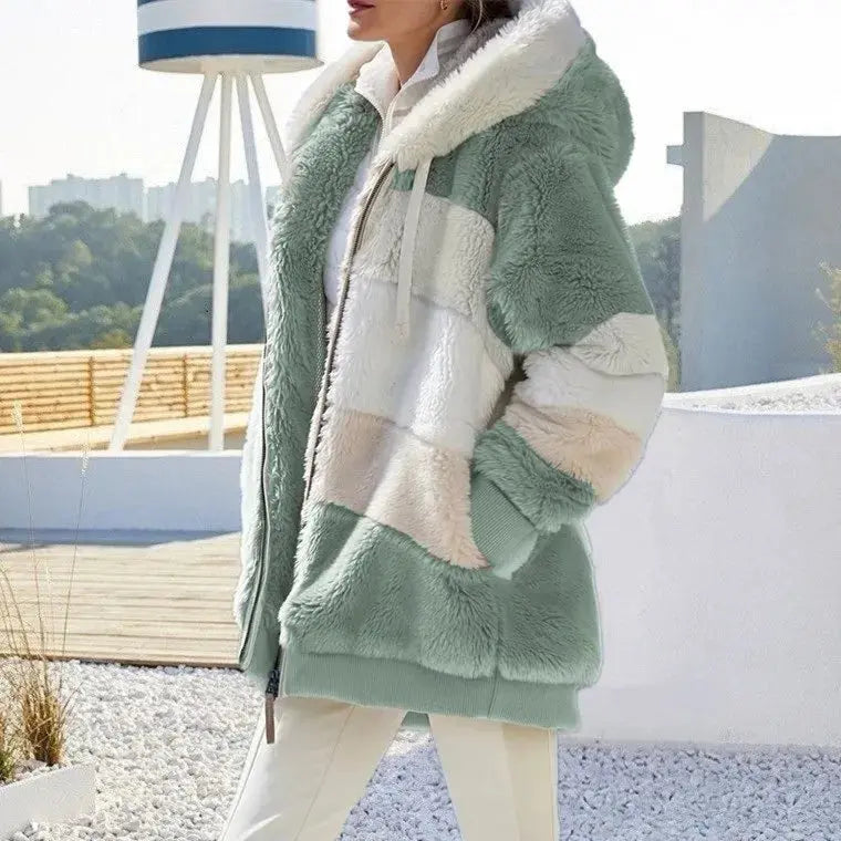 Jacket for Women  Plush Pocket Hooded r Loose Lady Outerwear Coat Pleasant Product Express Inc