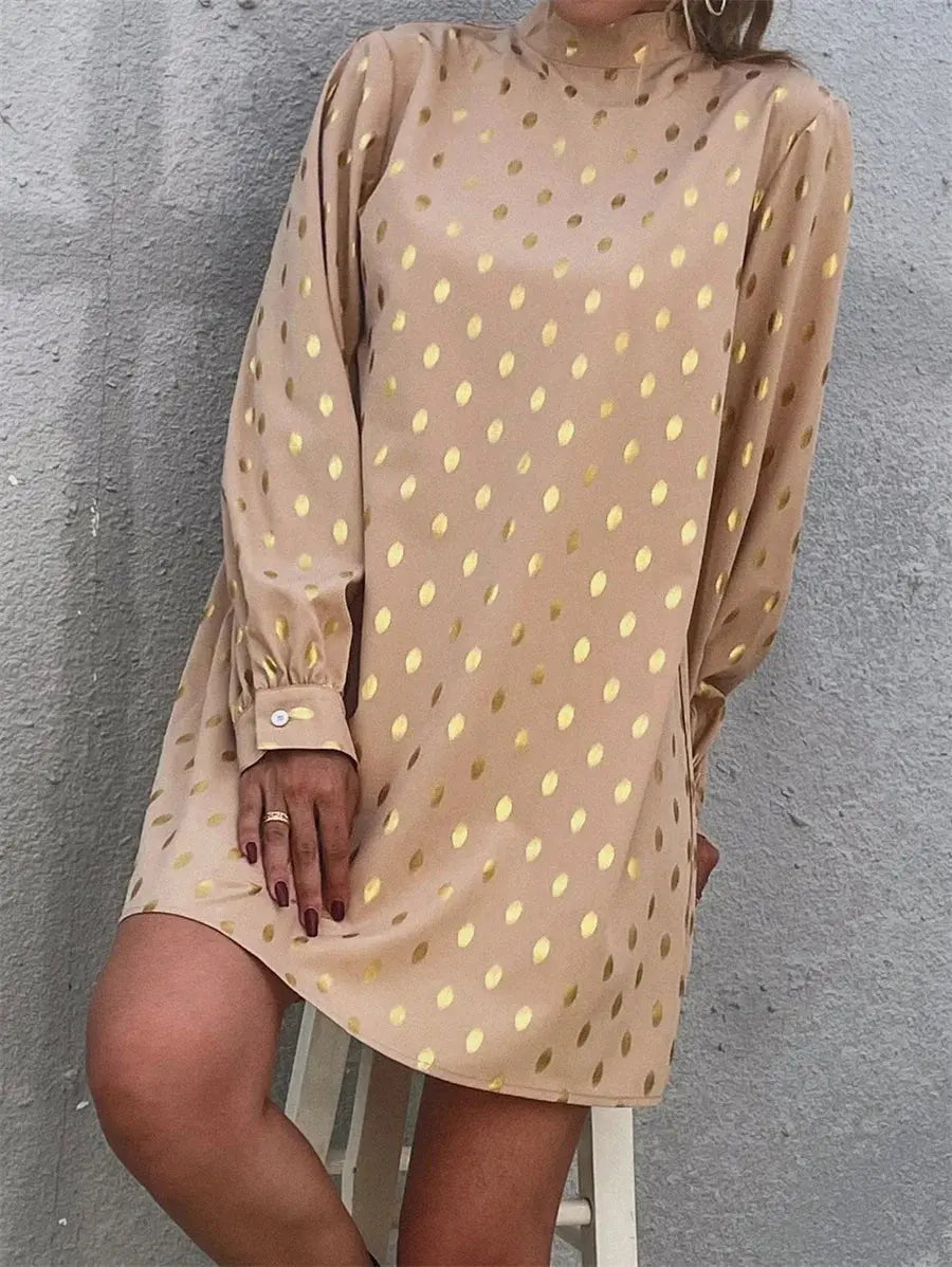 Long-sleeved Dress  Mock Neck Keyhole Back Loose Pleasant Product Express Inc