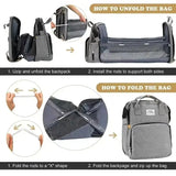 Foldable bed diaper bag with changing station, insulated pocket Pleasant Product Express Inc