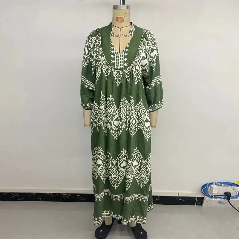 Ethnic Style Geo Print Loose Dress Women's Casual Pleasant Product Express Inc