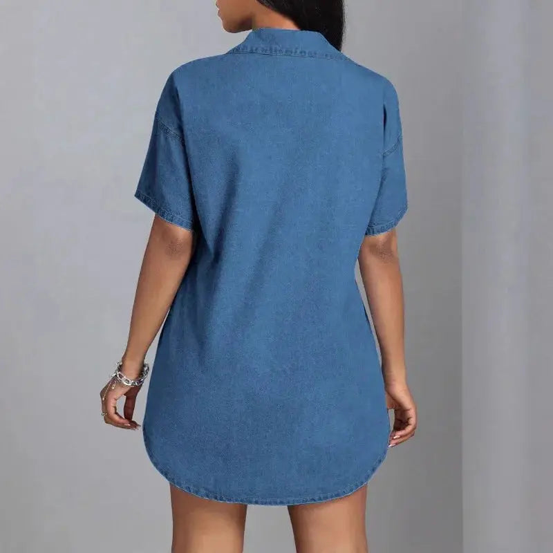 Turn-down Collar Single Breasted Denim Shirt Dress Pleasant Product Express Inc