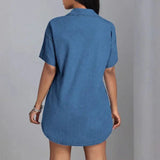 Turn-down Collar Single Breasted Denim Shirt Dress Pleasant Product Express Inc