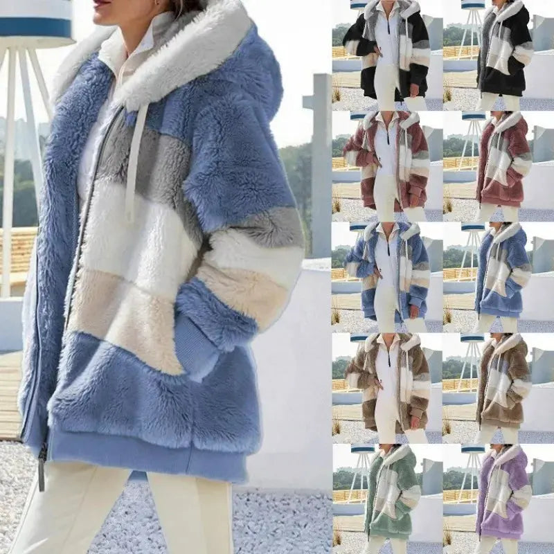 Jacket for Women  Plush Pocket Hooded r Loose Lady Outerwear Coat Pleasant Product Express Inc