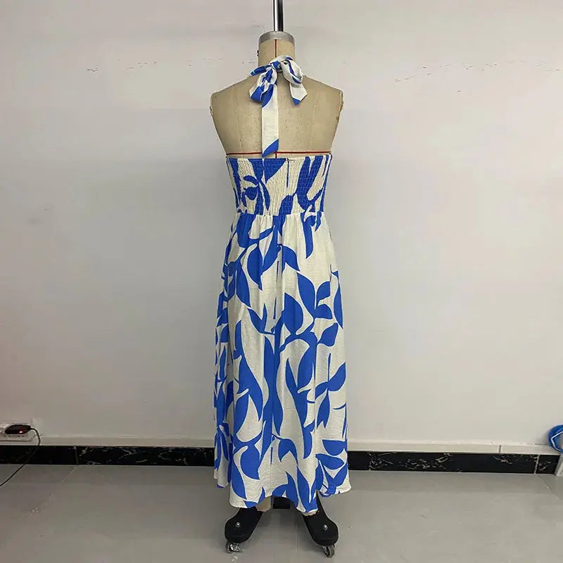 Tie Backless Printed Dress Women's High Waist Sleeveless Beach Casual Pleasant Product Express Inc