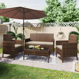 Outdoor Sofa Set of 4 with Soft Cushion and Glass Table