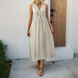 Solid Color V-neck Knot Front A-Line Dress Pleasant Product Express Inc