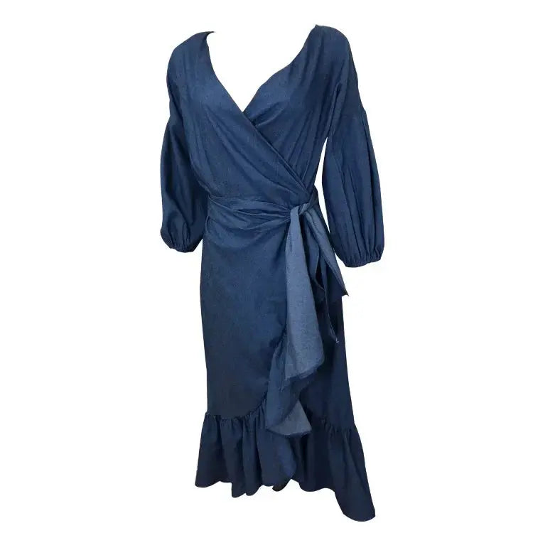 Women's Ruffle Lace-up Vintage Blue Dresses Pleasant Product Express Inc