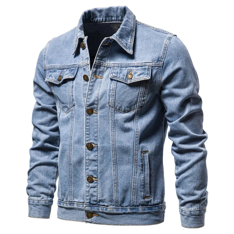 Solid Lapel Denim Jackets Fashion Motorcycle Jeans For Men