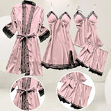 4PCS Sleepwear Pajamas Set Silk Women Nightdress