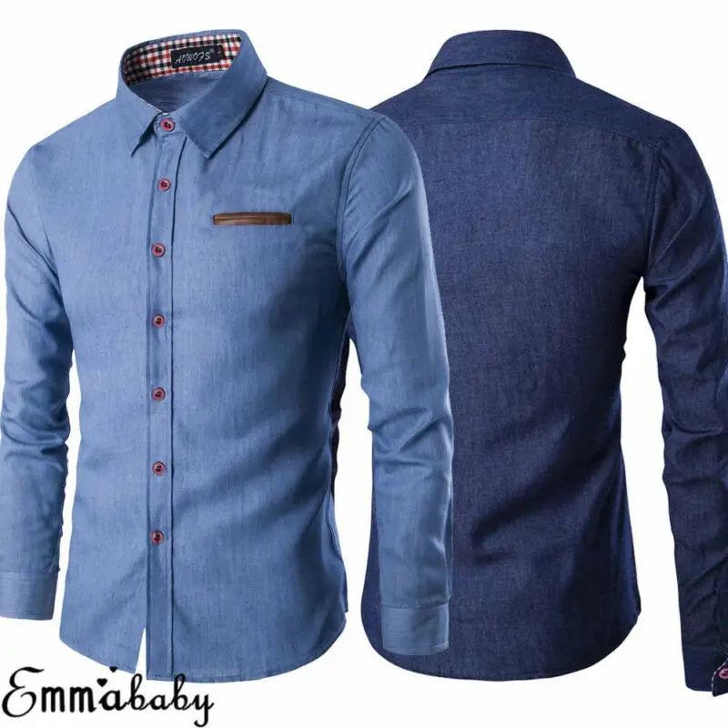 Men's Fashion Denim Dress Shirt Long Sleeve