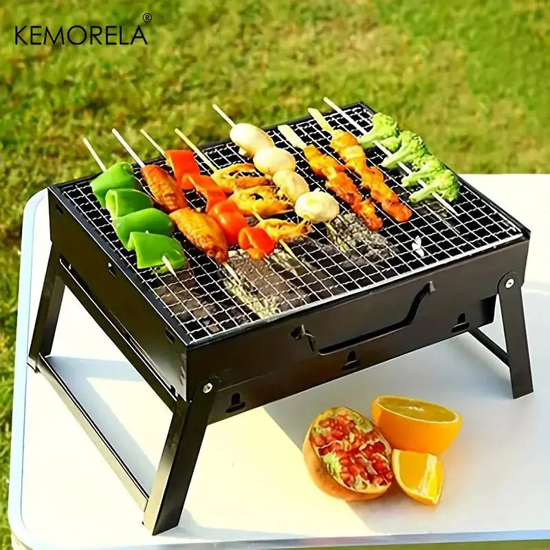 Portable BBQ Charcoal Grill Stainless Steel Small Mini  Tool Kit Outdoor Pleasant Product Express Inc