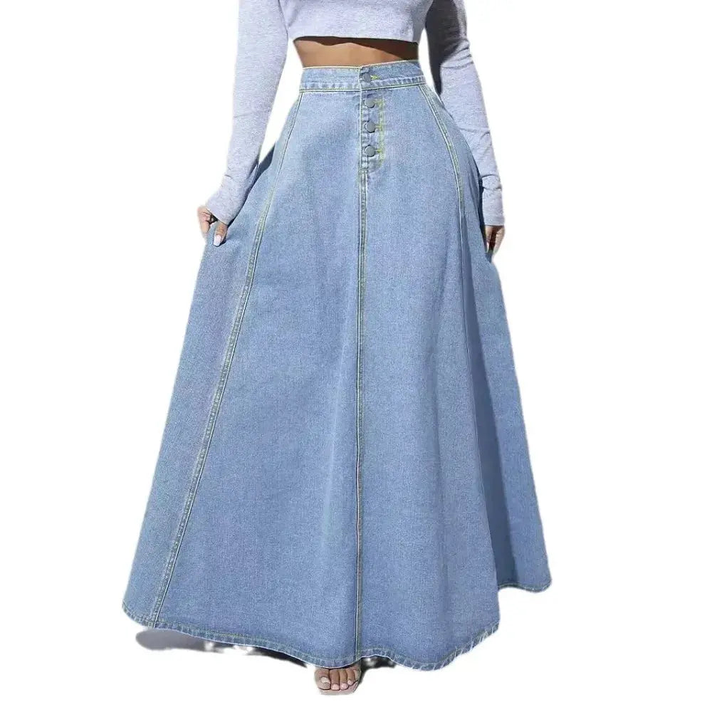 Mid-Waist Skirts Denim Solid Vestidos Floor Length Pleasant Product Express Inc