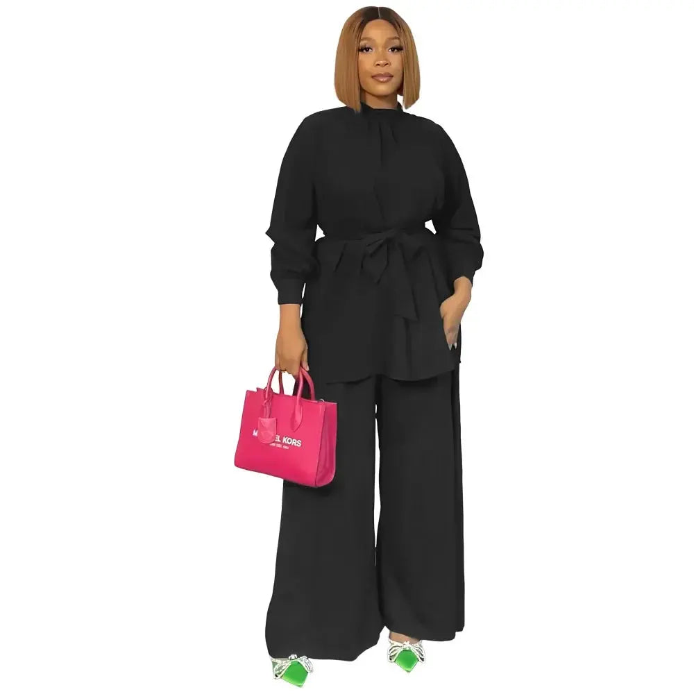 Two Piece Sets Women Solid Blouse Wide Leg Pants Pleasant Product Express Inc