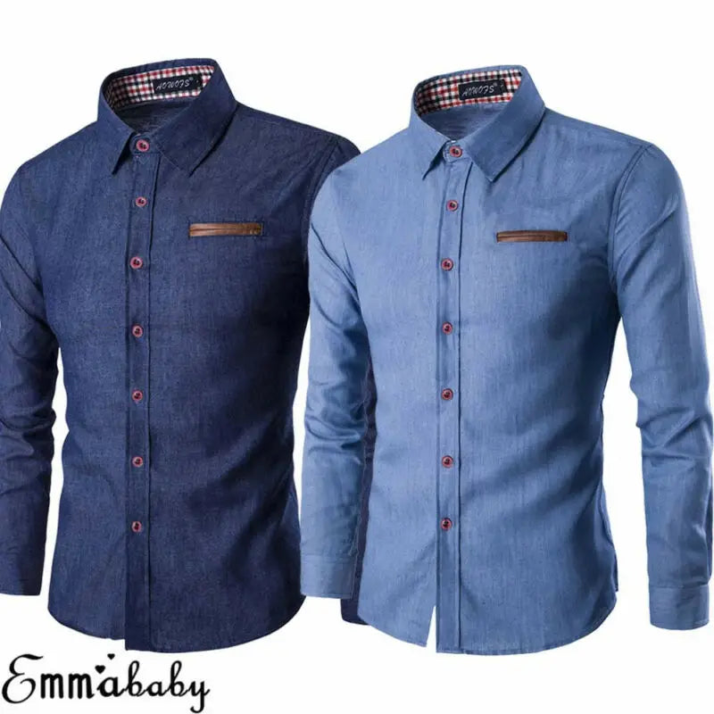 Men's Fashion Denim Dress Shirt Long Sleeve