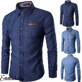 Men's Fashion Denim Dress Shirt Long Sleeve