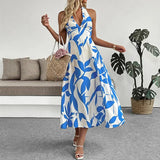 Tie Backless Printed Dress Women's High Waist Sleeveless Beach Casual Pleasant Product Express Inc