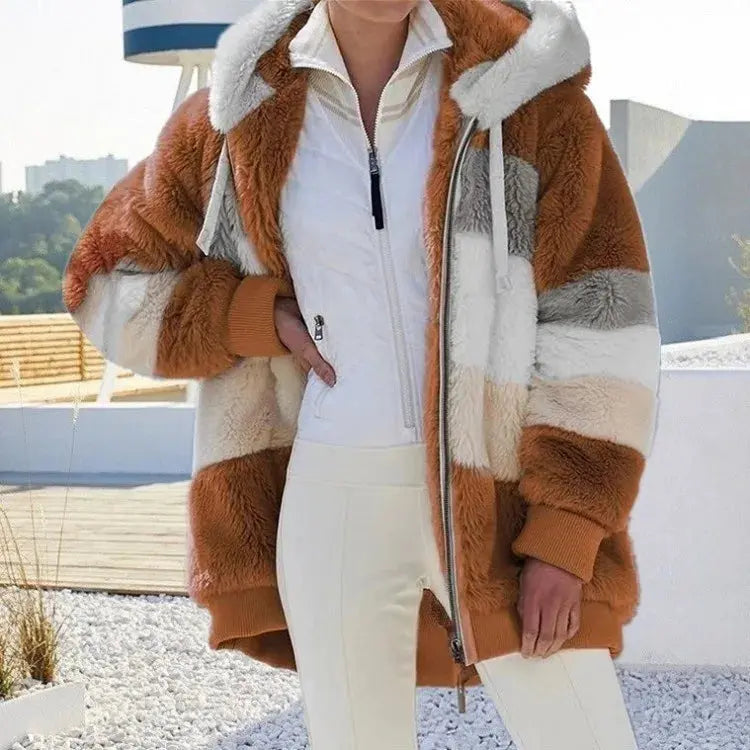 Jacket for Women  Plush Pocket Hooded r Loose Lady Outerwear Coat Pleasant Product Express Inc