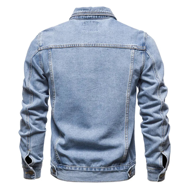 Solid Lapel Denim Jackets Fashion Motorcycle Jeans For Men