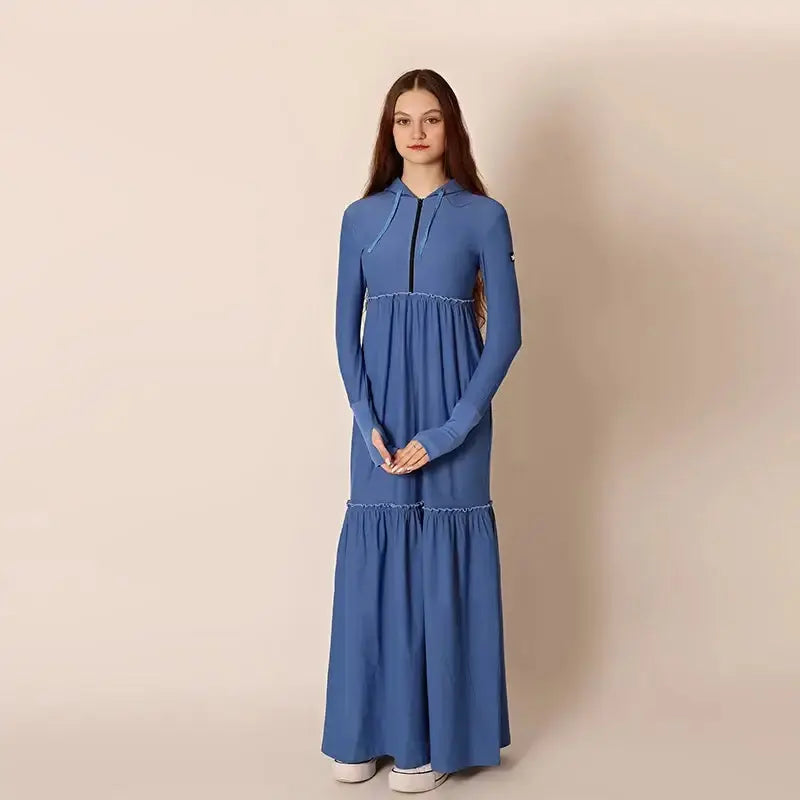Woman Pullover Hoodie Maxi Dress with Zip Pleasant Product Express Inc