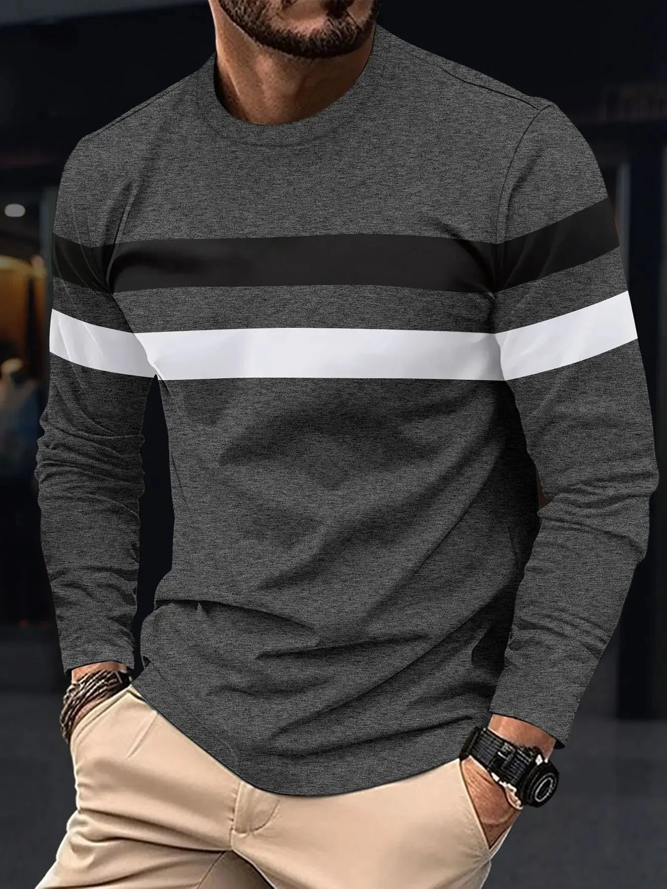 Men's Long Sleeve Round Neck Splicing Business T-shirt Pleasant Product Express Inc