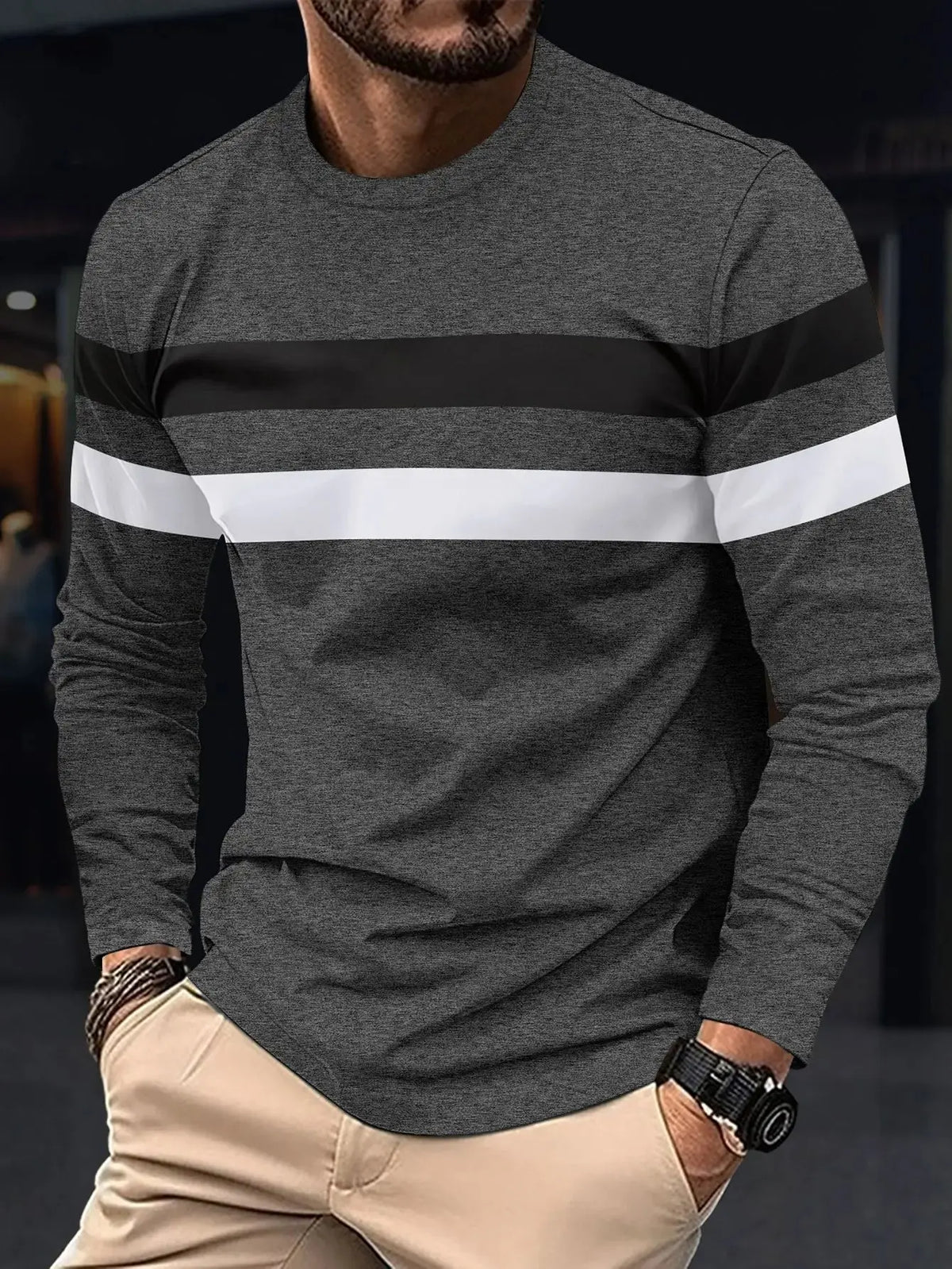 Men's Long Sleeve Round Neck Splicing Business T-shirt Pleasant Product Express Inc