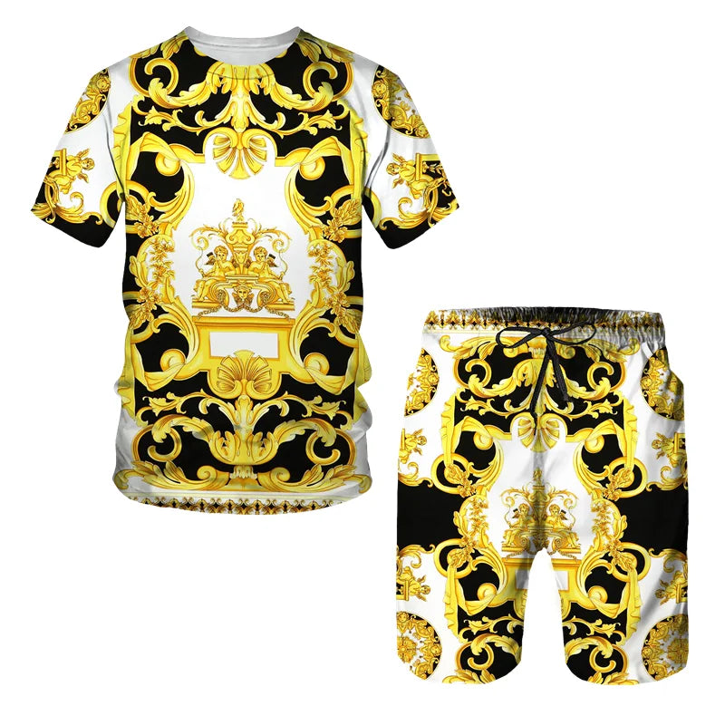 printed T-shirt shorts, 2-piece casual men's set