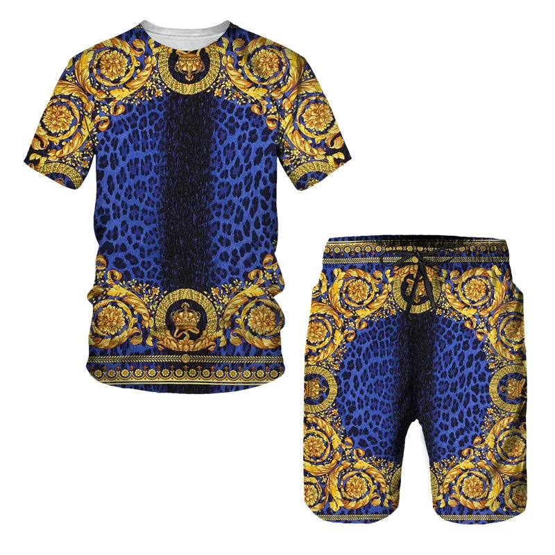 printed T-shirt shorts, 2-piece casual men's set