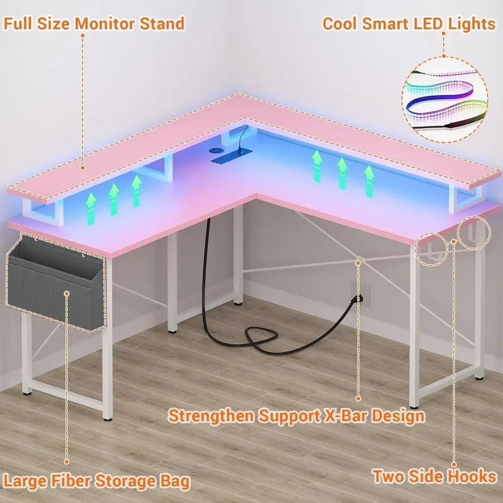 Gaming Desk L Shaped With LED Lights