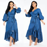 Women's Ruffle Lace-up Vintage Blue Dresses Pleasant Product Express Inc