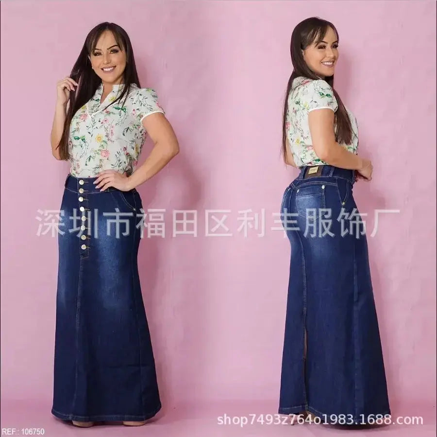 Women's Skirts Denim Solid Vestidos Slim Fit Dress Ankle Length Sexy Wrap Buttocks Pleasant Product Express Inc