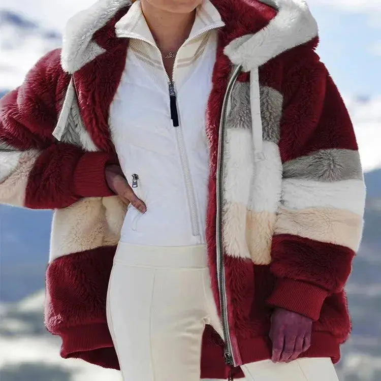 Jacket for Women  Plush Pocket Hooded r Loose Lady Outerwear Coat Pleasant Product Express Inc