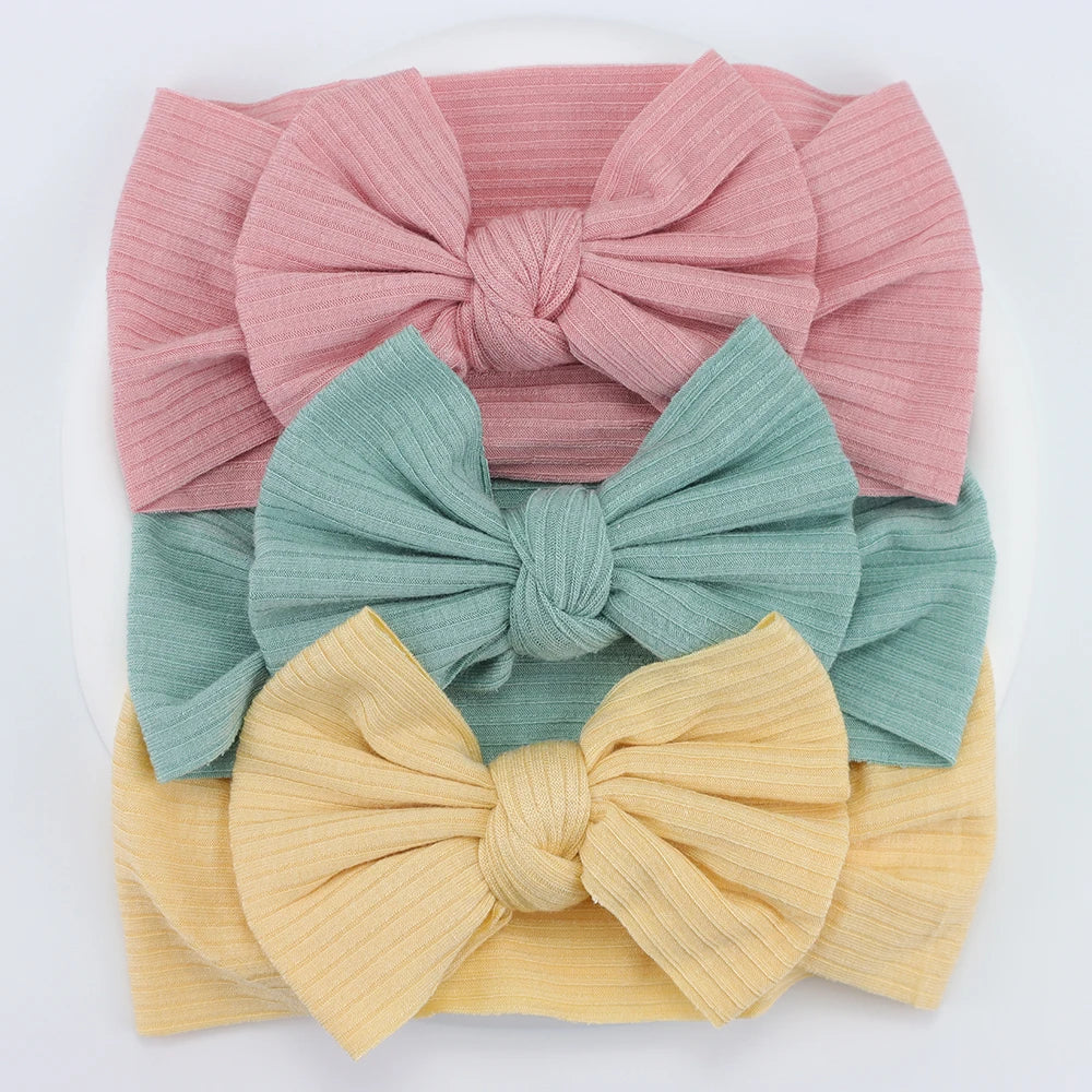 3Pcs/Lot Knit Baby Headband Bow Newborn Elastic Soft Nylon