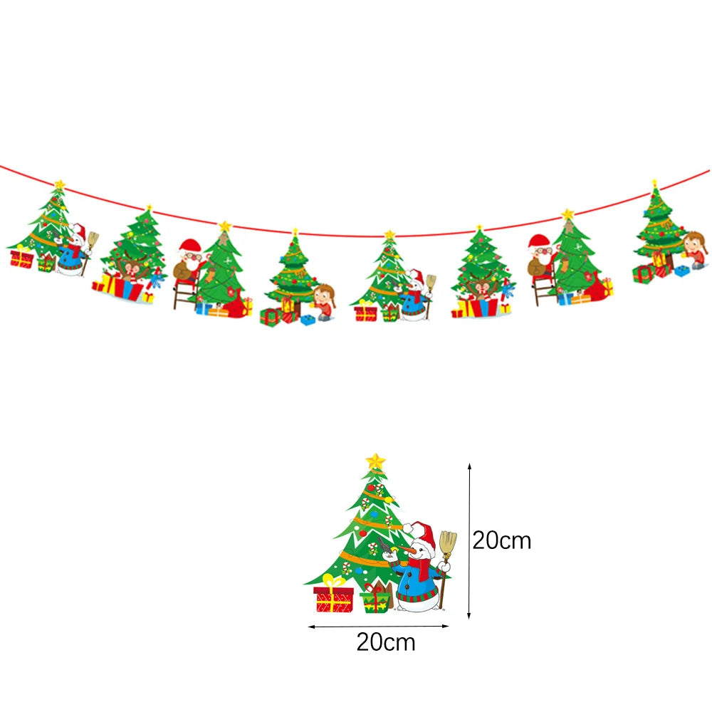 Merry Christmas Banners Decoration Santa Claus Snowman Paper Hanging