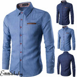 Men's Fashion Denim Dress Shirt Long Sleeve