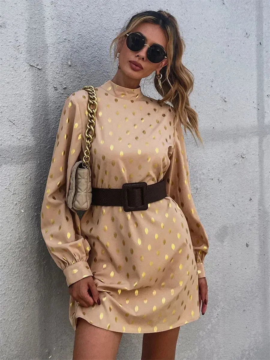 Long-sleeved Dress  Mock Neck Keyhole Back Loose Pleasant Product Express Inc