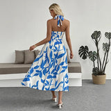 Tie Backless Printed Dress Women's High Waist Sleeveless Beach Casual Pleasant Product Express Inc
