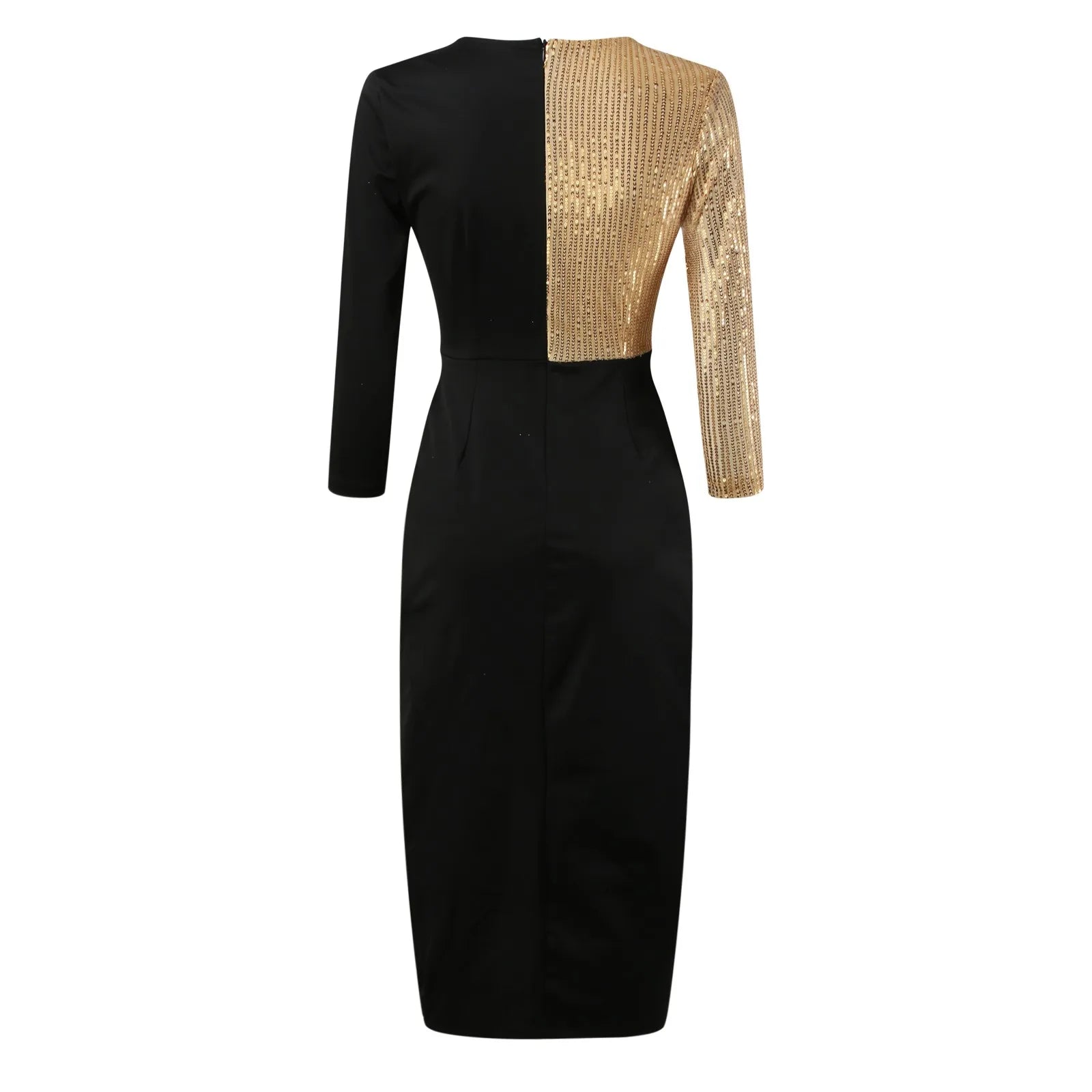 Sexy Black And Gold Sequined Evening Dress Luxury Contrast Design