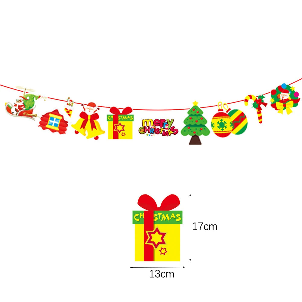 Merry Christmas Banners Decoration Santa Claus Snowman Paper Hanging