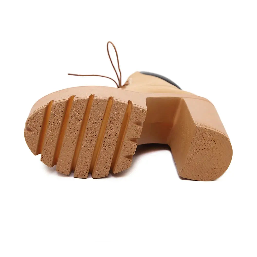 Women's Chunky Heeled Short Boots Round Toe Lace Up High Heels Pleasant Product Express Inc