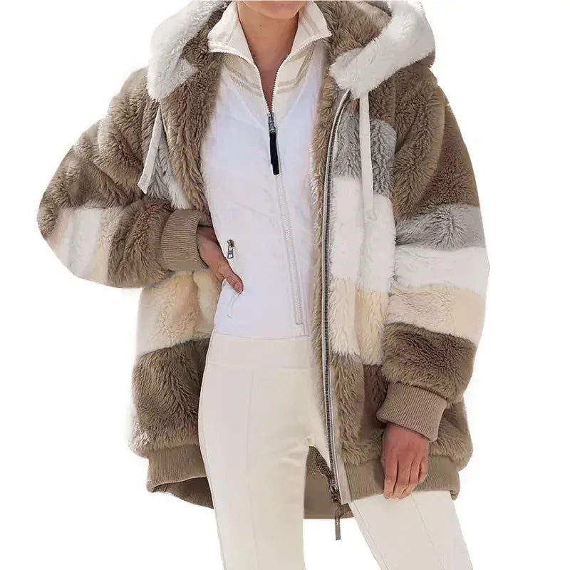 Jacket for Women  Plush Pocket Hooded r Loose Lady Outerwear Coat Pleasant Product Express Inc