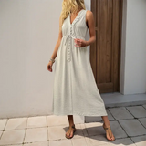 Solid Color V-neck Knot Front A-Line Dress Pleasant Product Express Inc