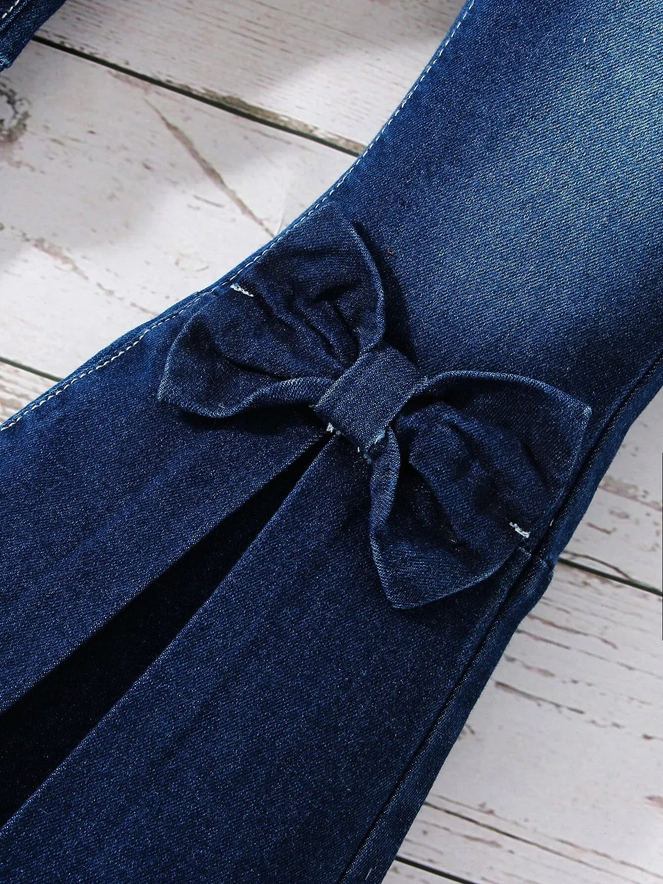 Girls' Solid Flared Denim Pants With Bow Tie - Pleasant Product