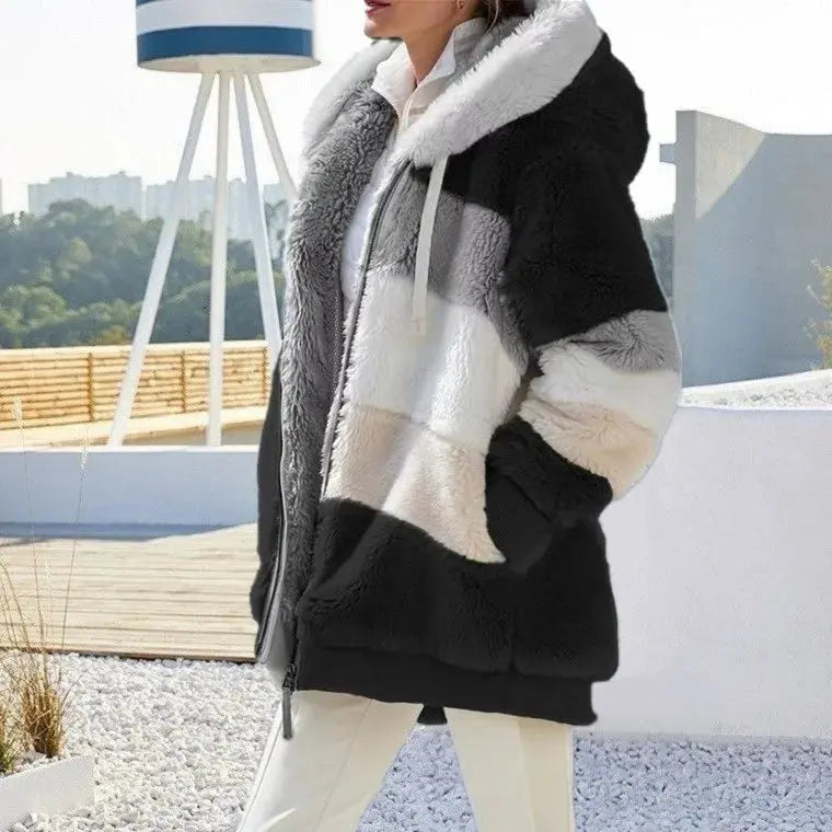 Jacket for Women  Plush Pocket Hooded r Loose Lady Outerwear Coat Pleasant Product Express Inc