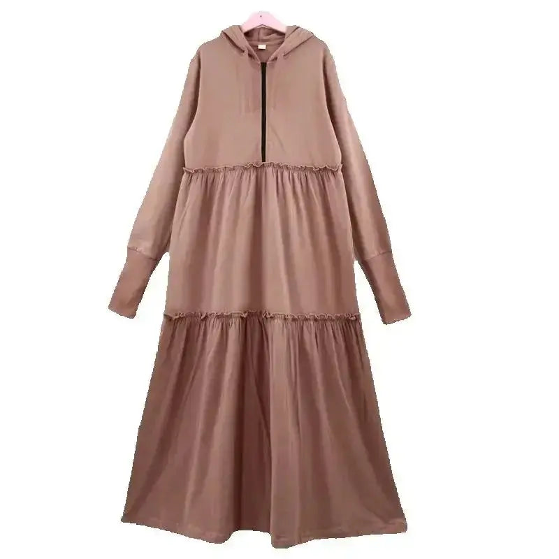 Woman Pullover Hoodie Maxi Dress with Zip Pleasant Product Express Inc