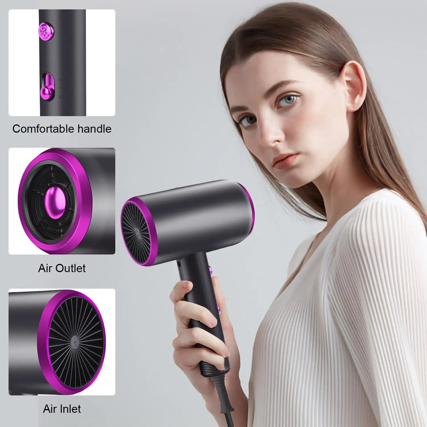 Hair Dryer with Diffuser Blow Dryer Comb Brush 1800W