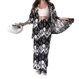 Two Piece Sets Print Pant Cardigan V Neck Half Sleeve Shirt Pleasant Product Express Inc